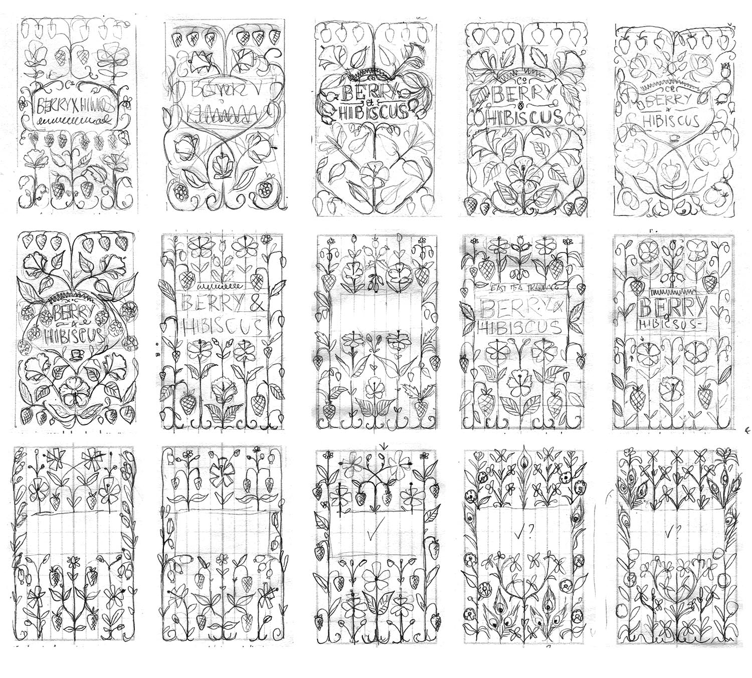 Tea Pattern Illustrations and Type Design featuring Span Font, Thumbnail sketches | Design by Jamie Clarke Type