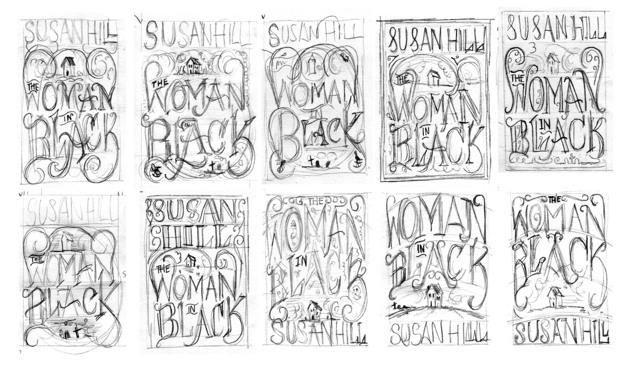 The Woman in Black Cover Thumbnail Sketches | Design by Jamie Clarke Type
