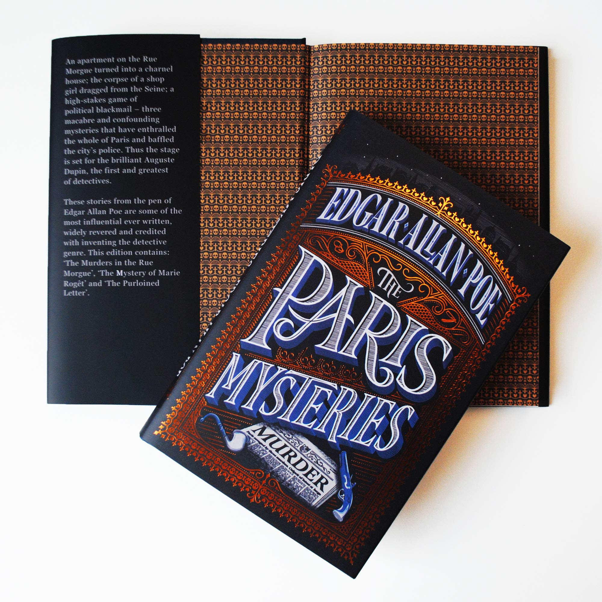 Edgar Allan Poe, Paris Mysteries, illustration, lettering, book open | Jamie Clarke Type
