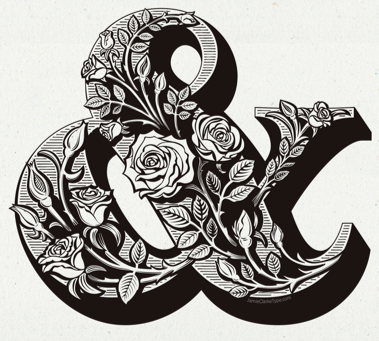 Chocolate Ampersand Rose Artwork, Pouchée inspired illustration | Jamie Clarke Type