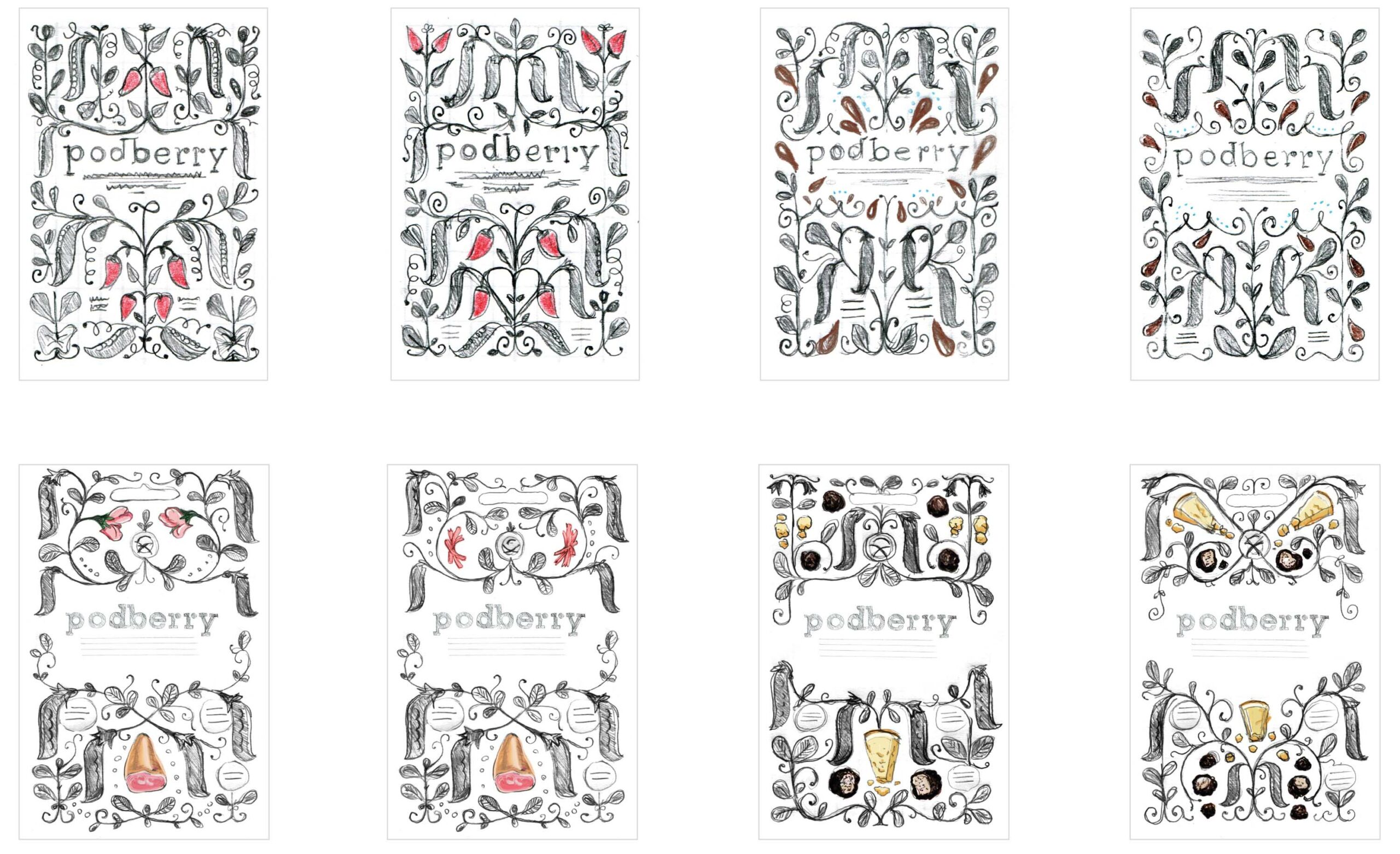 Podberry Pack Illustration all sketches | Jamie Clarke Type