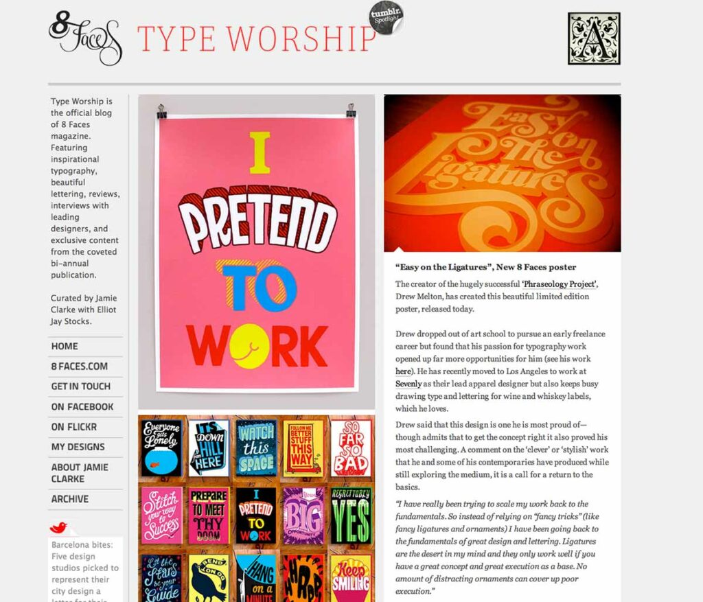 The Type Worship blog. Screenshot 28 February 2013