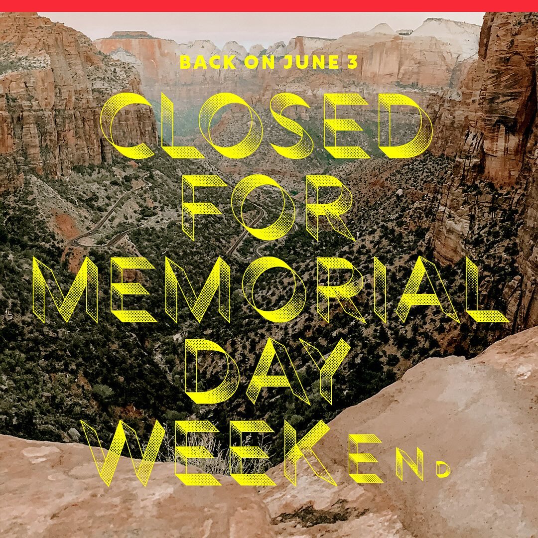 Brand New: 'Closed for memorial day weekend', using Rig Solid by Jamie Clarke Type